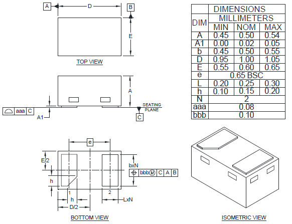 Mechanical Drawing - Semtech RCLAMP2891PQ TVS Diode